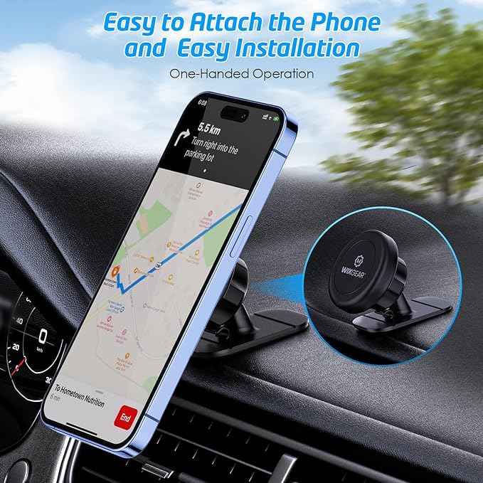 WixGear Magnetic Car Mount [2-Pack] - Universal Stick-On Dashboard Magnetic Phone Holder for Car, Strong Magnet Mount for Cell Phones & Mini Tablets with Swift-Snap Technology