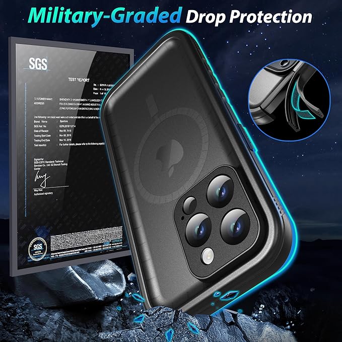 SPORTLINK for iPhone 13 Pro Max Case Waterproof - Buit in Screen Protector [Compatible with MagSafe][IP68 Underwater][6.6FT Military Dropproof][Dustproof] Full Body Shockproof Case 6.7" Black