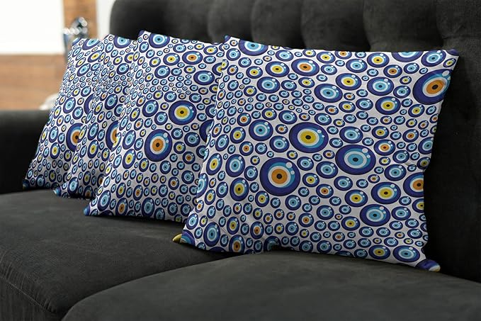 Ambesonne Evil Eye Throw Pillow Cushion Case Pack of 4, Traditional Turkish Luck Sign Symbol Pattern Vivid Bead Graphic Art, Modern Accent Double-Sided Digital Printing, 24", Orange Yellow