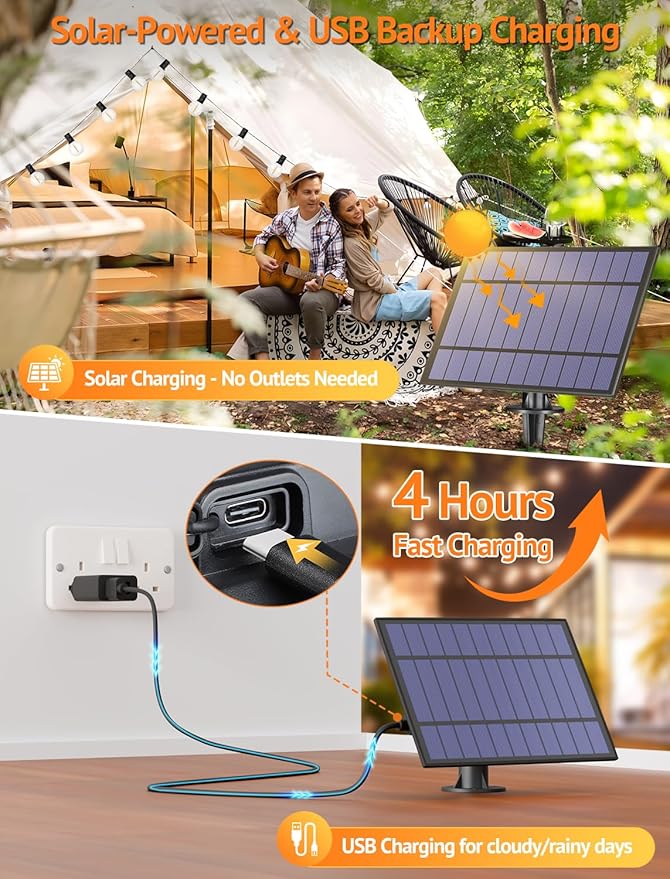 Larkvue 100FT(4x25FT) Solar String Lights Outdoor with Remote, Waterproof Dimmable 3 Modes Patio Light with 40+3 LED G40 Bulbs for Camping Porch-Black