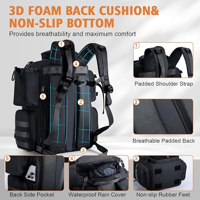 Goture Fishing Backpack, 58L 900D Water-Resistant Insulated Tackle Backpack with Cooler, Rod Holders, 8 Lure Pockets, Detachable Crossbody Bag, Gear Storage Large Fishing Bag for Camping Hiking