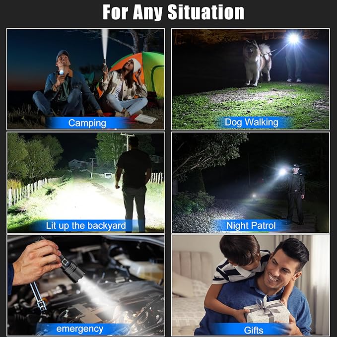Goreit Super Bright LED Flashlight - 30W Output for 50000 Lumens & 3937ft Beam, USB-C Rechargeable with 12H Runtime, IP67 Waterproof Powerful Handheld Linternas for Home, Camping, Hiking, Emergency