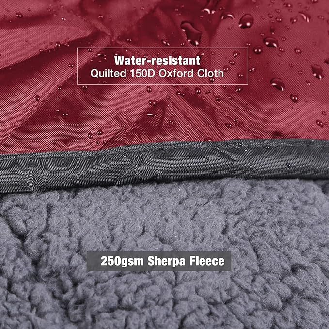 REDCAMP 79"x79" Winter Outdoor Blanket with Sherpa Lining, Waterproof & Windproof Cold Weather Blankets, Extra Thick Warm Blanket for Camping Stadium Car Dog, Machine Washable Portable Red