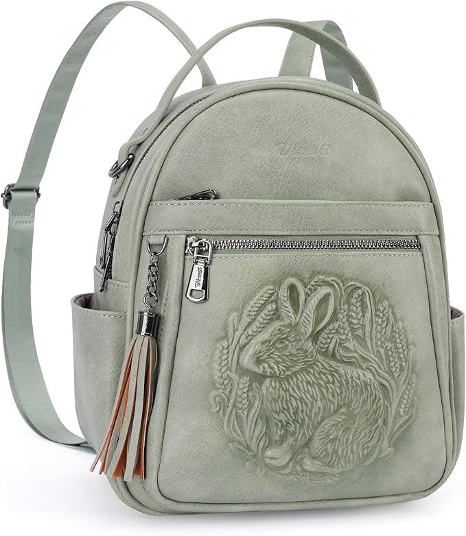 Mini Backpack Purse for Women,Embossed Leather Small Backpack Fashion Travel Backpacks Daypacks Shoulder Handbag (GREEN-Rabbit)