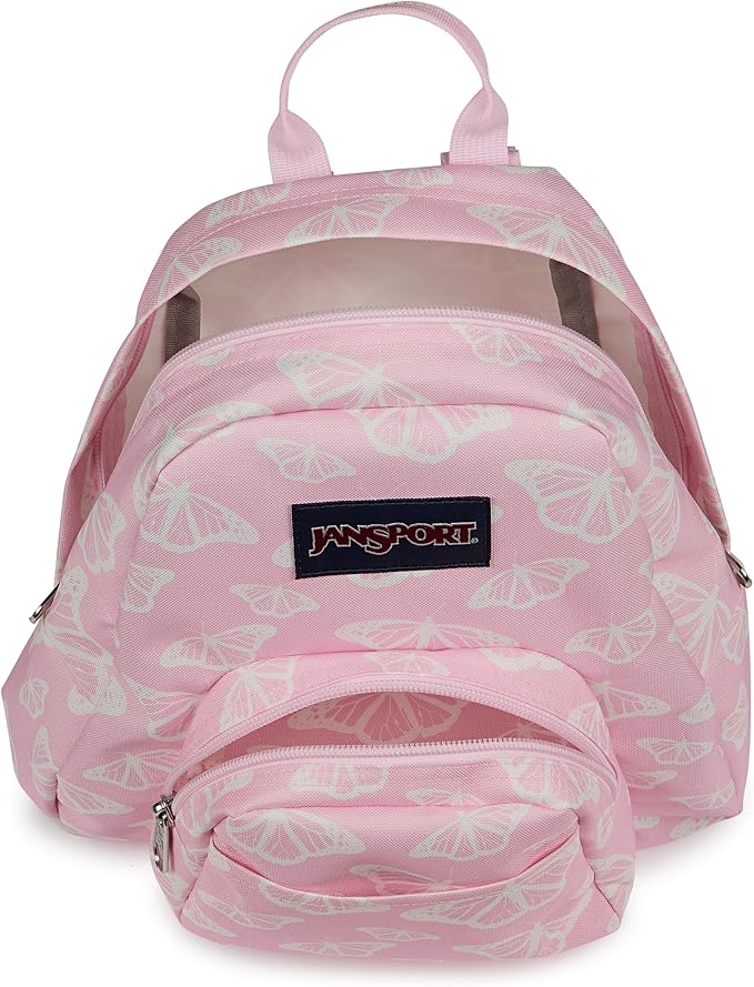 JanSport Half Pint Mini Backpack, 10.2 L - Durable Mini Bag Purse with Adjustable Shoulder Straps, Single Main Compartment, Zippered Stash Pocket, Flutter By