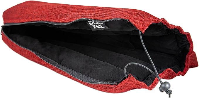 Nickel Bags Padded Drawstring Duffle Tube, Hemp Protective Sling Bag with Soft Velour Interior, Breakable-Safe Storage for Glass & Gear, Durable Zipper & Strap (14 Inch, Red)