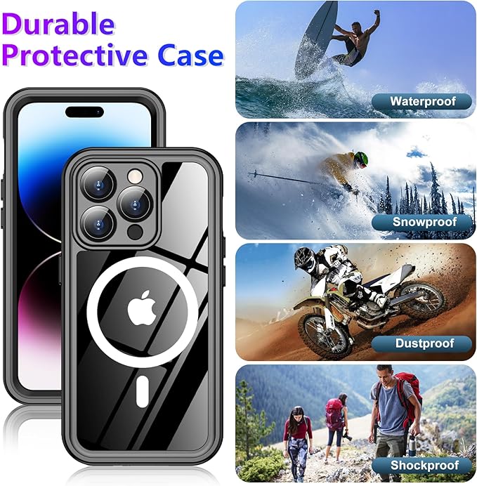 Red2Fire 2025 New Designed for iPhone 14 Pro Max Case Waterproof, [Compatible with MagSafe][Full Body Shockproof][IP68 Underwater][Dustproof][Dropproof] Phone Case 6.7"