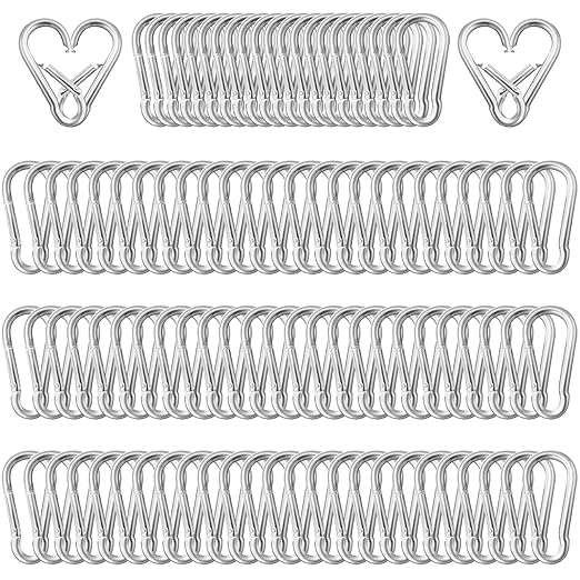 100 Pack 1.57" Heavy Duty Carabiner Clips, M4 Sliver Galvanized Steel Spring Snap Hooks, Rust-Resistant Keychain Clips for Hammock, Camping, Hiking, Fishing, Swing Set