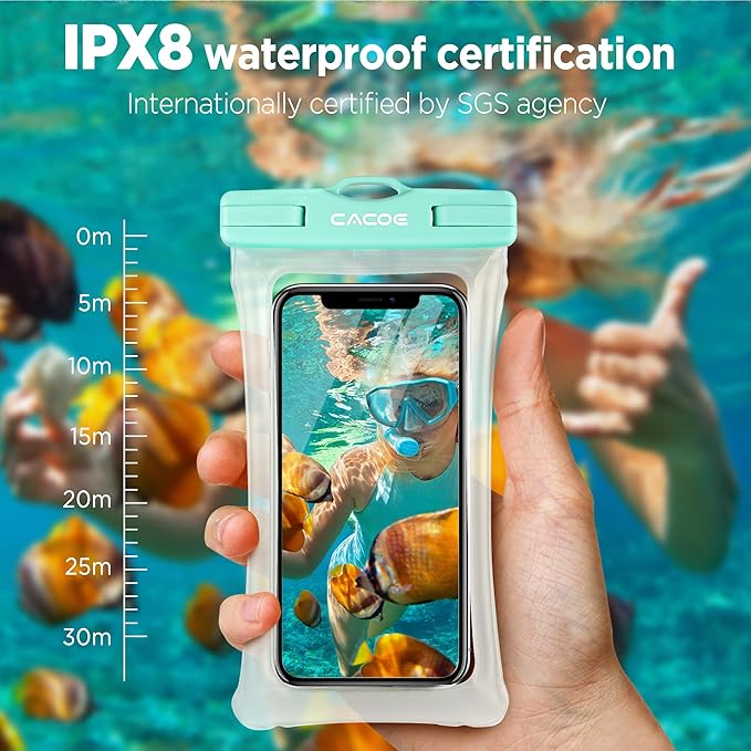 CACOE [Floatable] Floating Universal Waterproof Phone case 2 Pcs-Up to 7.0",Waterproof Phone Pouch with Adjustable Neck Lanyard,IPX8 Cellphone Dry Bags for Beach Pool Swimming（Blue+Pink）