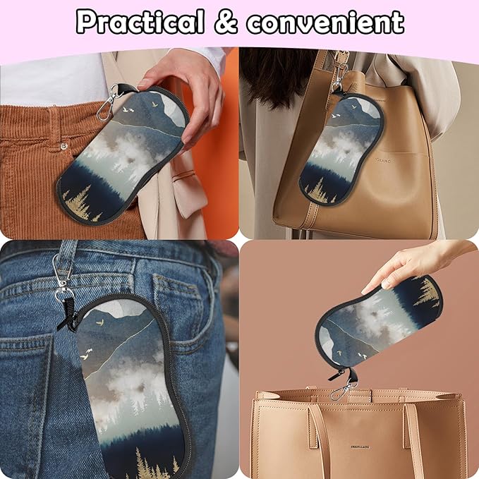 Glasses Case Sunglasses Eyeglass Soft Case Zipper Light Neoprene Pouch with Metal Belt Clip Aesthetic Cute Women Men