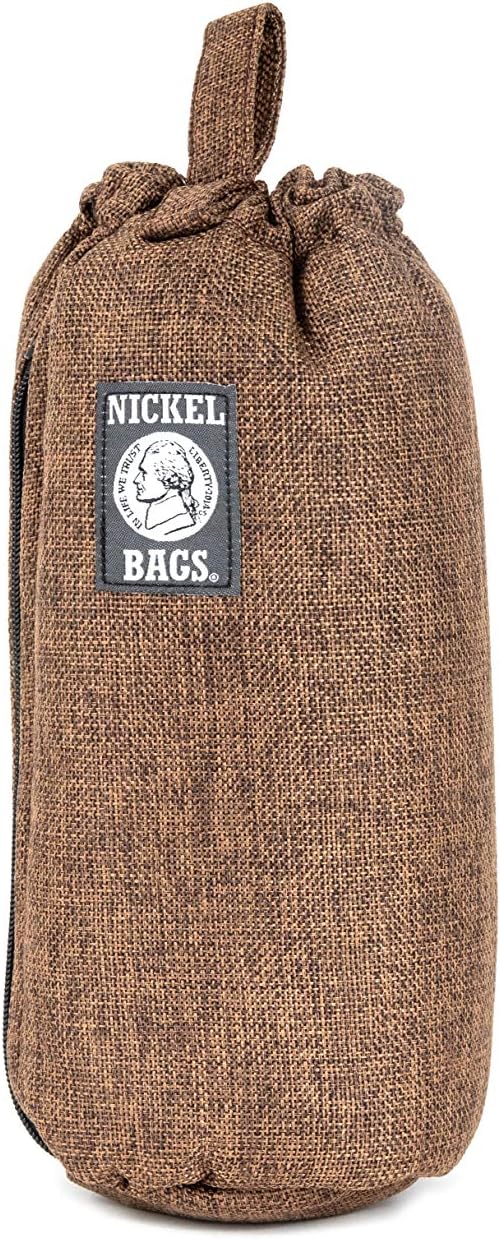 Nickel Bags Padded Drawstring Duffle Tube, Hemp Protective Sling Bag with Soft Velour Interior, Breakable-Safe Storage for Glass & Gear, Durable Zipper & Strap (10 Inch, Brown)