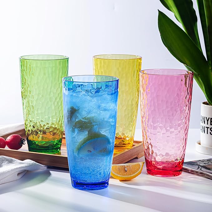 KOXIN-KARLU Hammered 26-ounce Plastic Tumbler Acrylic Glasses Drinking Cups, set of 8 Multicolor
