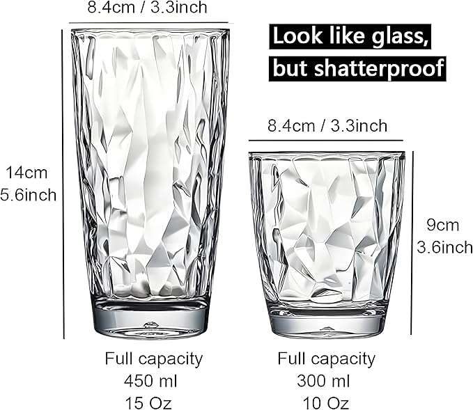 10 Oz Unbreakable Tritan Drinking Glasses Shatterproof Acrylic Glasses Drinkware BPA Free Hard Plastic Cups Reusable Kitchen Water Glasses Drinking Set of 6 (Clear)
