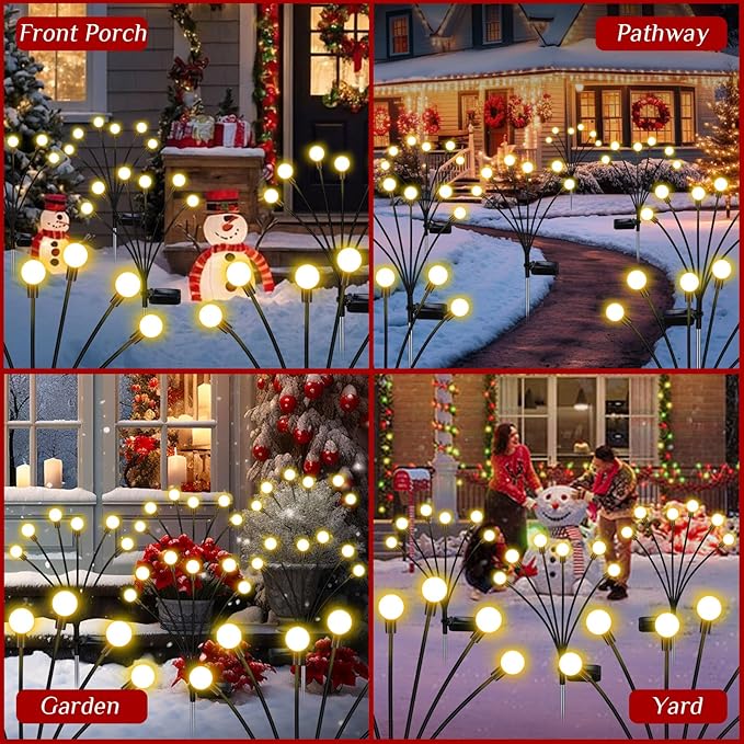 ZFNN Solar Firefly Lights 16 LED Swaying Outdoor Waterproof Decorative Lights for Yard Patio Pathway Lawn Decorations (2 Pack, 8 Heads)