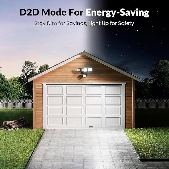 LEPOWER-TEC Zero Blind Spots Outdoor Security Light with 240° & 100ft Dual PIR Motion Sensor, 7000LM Adjustable Flood Light Brightness for Garage Driveway, Dusk to Dawn, IP65, Easy Hardwired Install