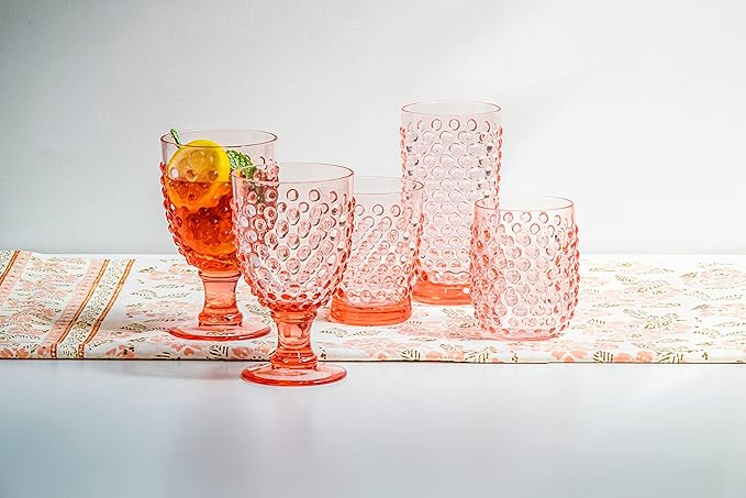 Hobnail Acrylic Wine Glass - Pink - 17 oz - Set of 6