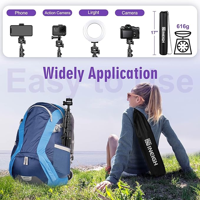 Nineigh 80" Phone Tripod, Selfie Stick Cellphone Tripod, Aluminum Tripods Stand for Video Photo Vlog, Travel Tripods with Gooseneck Remote Phone Holder, Compatible with iPhone Android Smartphone