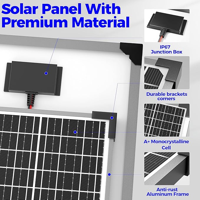 Voltset 50W Solar Panel Kit, 12V Solar Battery Trickle Charger Maintainer + 10A MPPT Charge Controller + Adjustable Mount Bracket,Waterproof Solar Panel Battery Charger for Car Boat Marine RV Roof