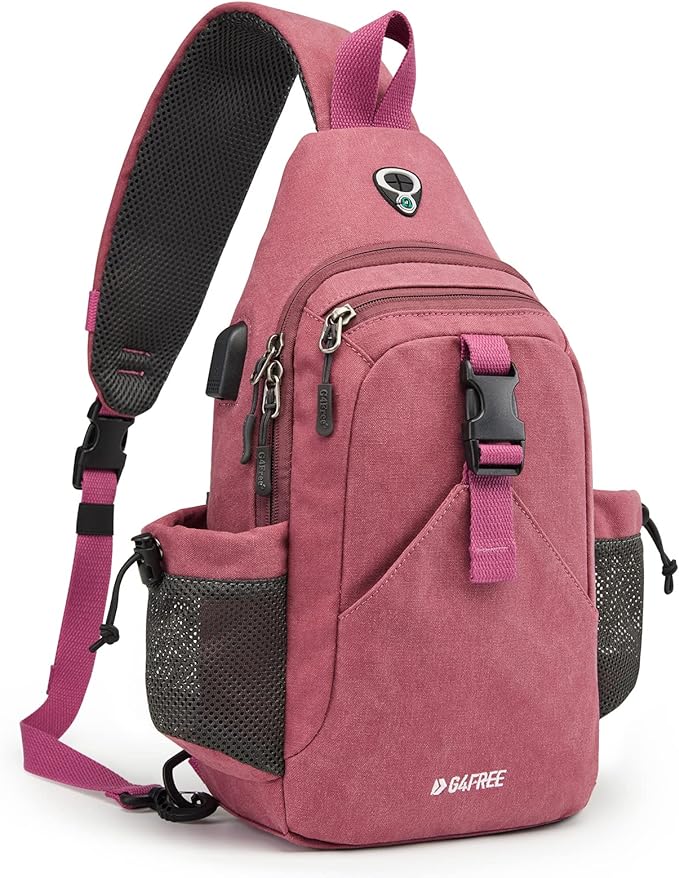 G4Free Canvas Sling Bag Crossbody Backpack with USB Charging Port & RFID Blocking, Hiking Daypack Chest Bag for Women Men