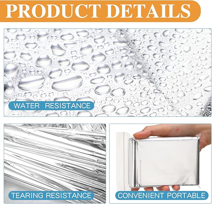 Macarrie Emergency Blanket Bulk - Survival Thermal Silver Foil Reflective Blankets Set Pack for Outdoors Shelter Space, Camping, Hiking, First Aid Supplies, Homeless Donations