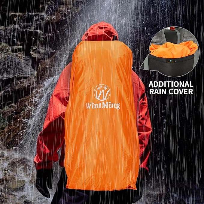 75L Hiking Backpack with Rain Cover Waterproof Camping Backpack Shoes Warehouse for Men Women, Frameless