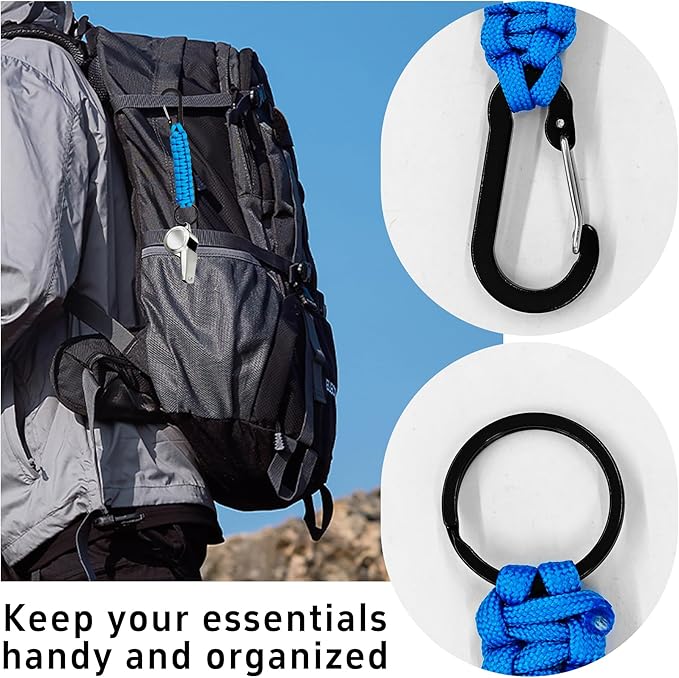 3PCS Paracord Keychain with Carabiner Clip, Braided Rope Key Chain Lanyard, Heavy Duty Paracord Keychain Ring for Men Women Outdoor Camping Hiking Backpack Survival Gear, Muitl-Color