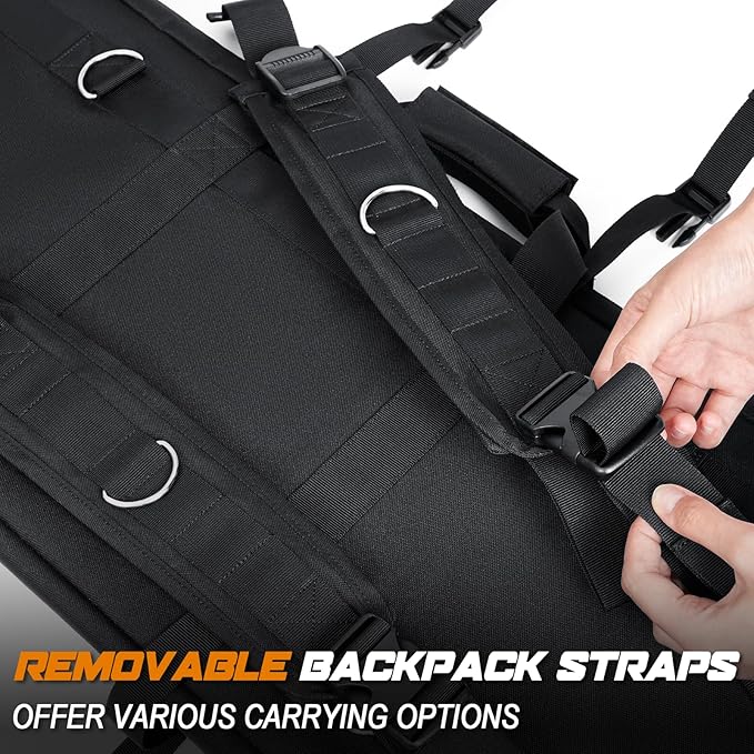 DULCE DOM 36 42 48 Inch Double Rifle Case, Tactical Soft Padded Backpack for Hunting & Shooting Range, Heavy-Duty Storage Gun Bag for 2 Rifles & Pistols with Lockable Zippers & MOLLE System