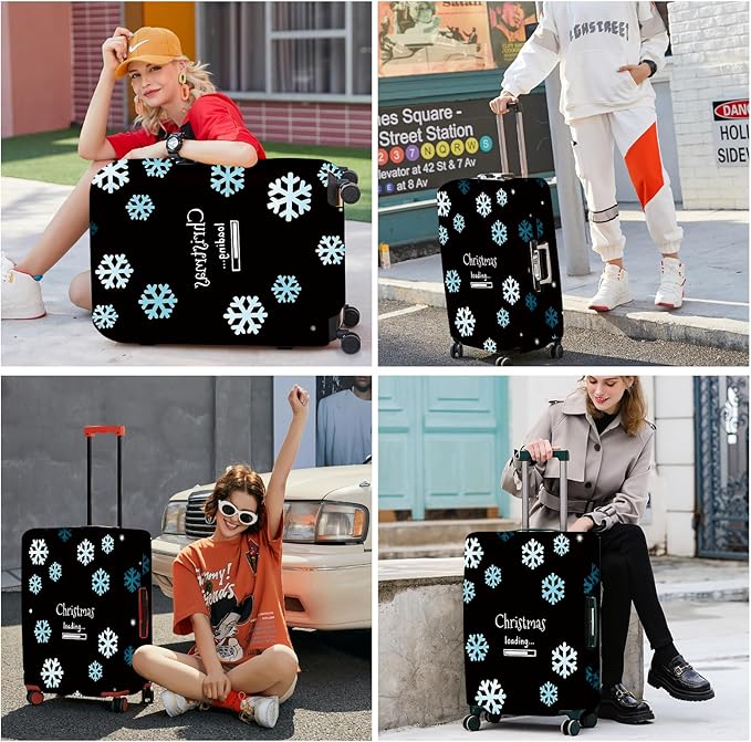 ANNA QUEEN Christmas Loading Luggage Cover, Funny Snowflake Design Suitcase Protector, Stretchable Washable Travel Sleeve for 24-26 Inch Luggage