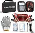 Car Emergency Safety Kit Bag with Jumper Cables, Tire Pressure Gauge, Auto Vehicle Safety Road Side Assistance Kits Essentials,for Women, Men, Teen (Pink)