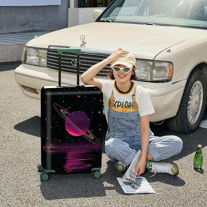 ANNA QUEEN Cosmic Purple Saturn Luggage Cover-Stretchable,Water Resistant & Durable Suitcase Protector,Universal Washable Fit for 28-30 Inch Checked Baggage