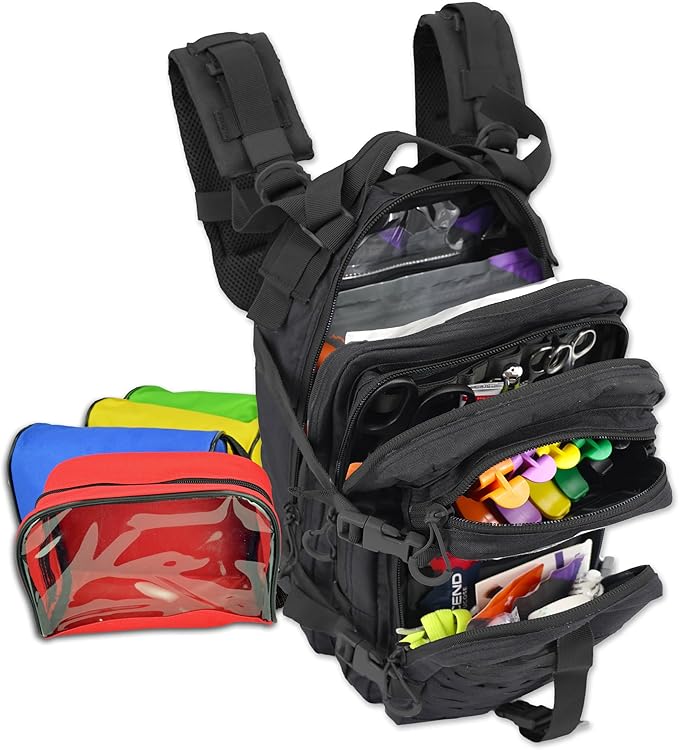 Lightning X Stocked EMS/EMT Trauma & Bleeding First Aid Responder Medical Backpack + Kit + Pouches - Black