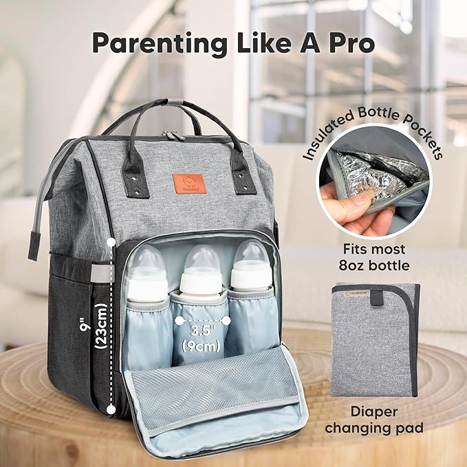 KeaBabies Baby Diaper Bag Backpack - Large Baby Bag for Boys, Girls, Waterproof Multi Function Travel Diaper Backpack with Changing Pad, Durable Travel Essentials for Moms and Dads (Graphite)