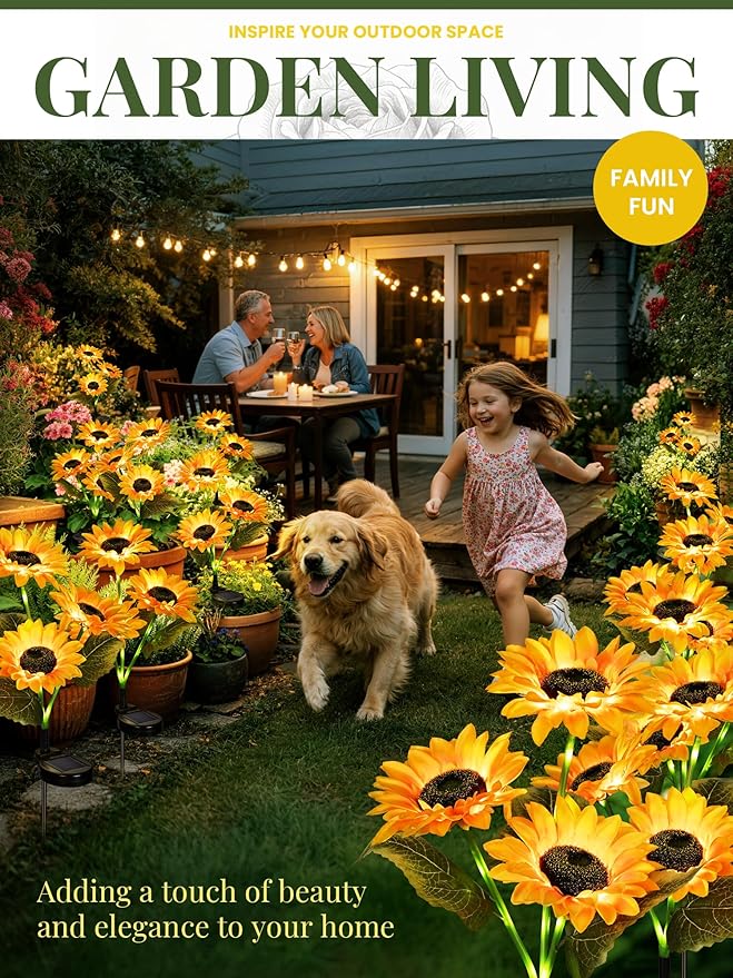 GIGALUMI Solar Garden Lights Artificial Sunflowers, LED Garden Decor Carefree Sunflower Solar Lights Outdoor Yard Decorations Outdoor, Everlasting Sunflower Decor Gift for Yard Patio (Set of 4)