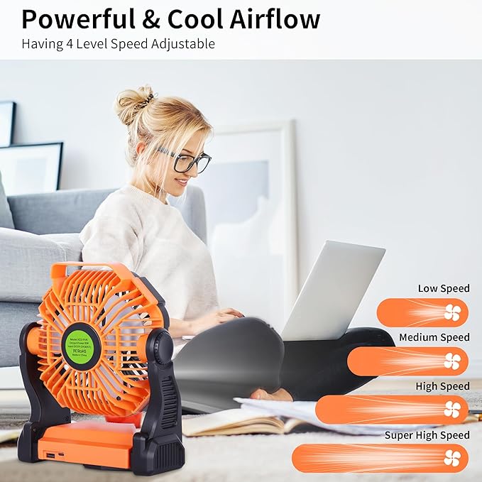 Portable Fan Rechargeable Battery Powered Fan,270°Pivot Cordless Battery Operated Camping Fans with LED Light & Hook,USB Personal Fans Outdoor Camping Essentials for Tent Beach Travel Reading