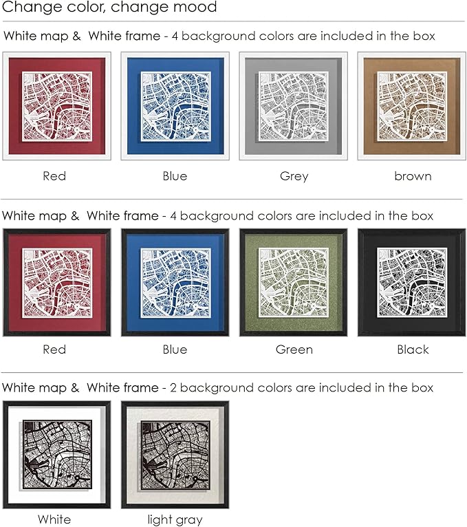 O3 Design Studio Washington D.C. Cut Map Framed, White map, White Frame, 9x9 inches, Paper Cutting Art Work, Gift Boxed, 4 Background Color, self-Changing, Wall Art