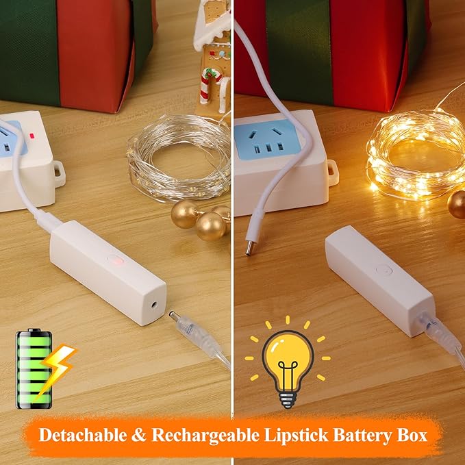 Lakumu Mini Fairy Lights Battery Operated, Twinkle Lights with Timer, Rechargeable LED String Lights for Bedroom, Christmas Decorations, Wedding, Vine, Centerpiece Table Decor (5M/16FT Orange)