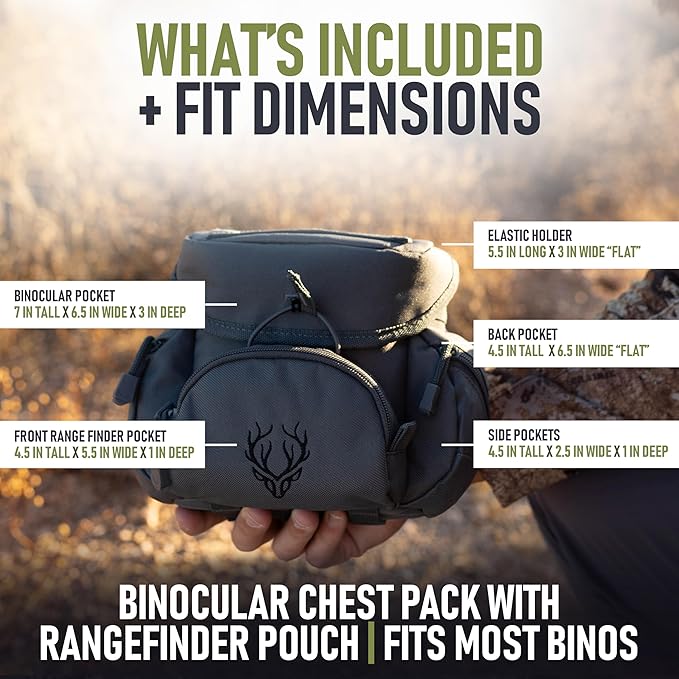 Binocular Harness Chest Pack - Lightweight Hunting Chest Rig with Rangefinder Pouch, MOLLE System Bino Harness for Bow Hunting, Tactical Chest Pack for Men, Veteran Owned Gear, Gray