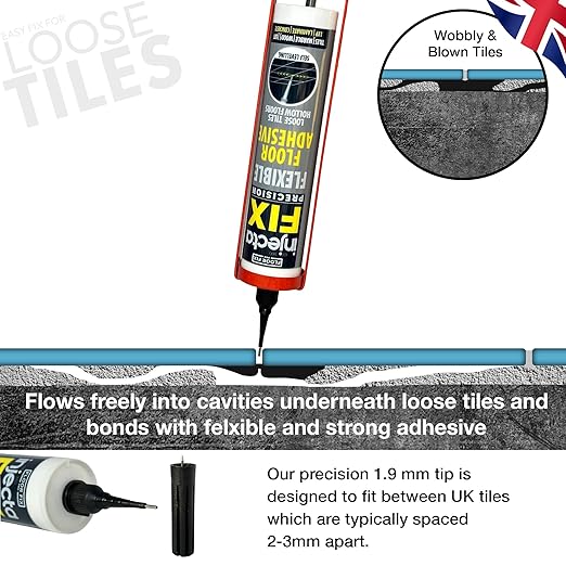 Floor-Fix Pro The Original Adhesive - Extra Strength - Fix Loose & Hollow Tiles, Repair Squeaky Wood Floor - All in One 5/64” Patented Stainless Steel Injection Tip + Anti Clog Cap (10.1 Fl Oz) (3)