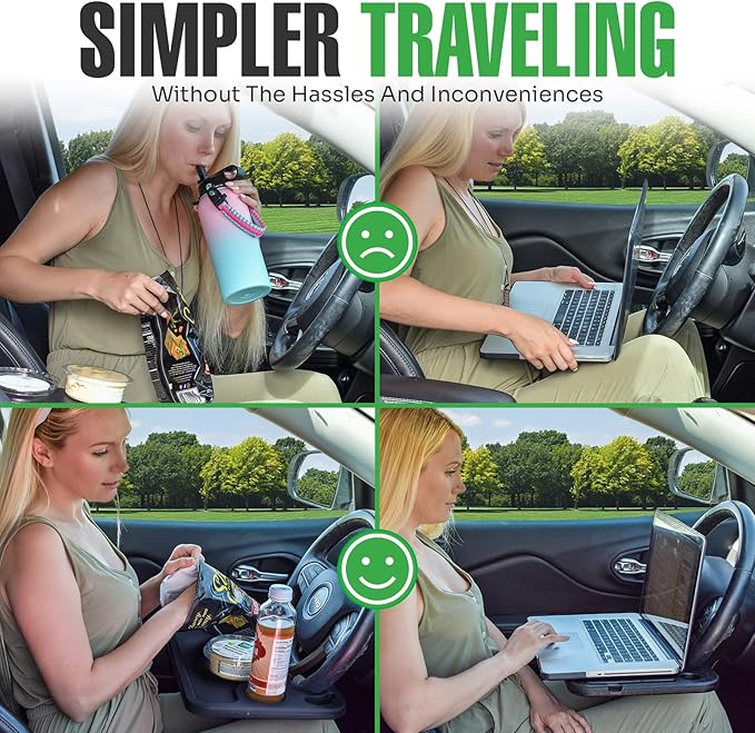 lebogner Steering Wheel Tray, Car Tray for Eating, Hook On Steering Wheel Desk for Food, Laptop and Car Accessories, Car Road Trip Must Haves Gadgets Car Table (Grey)