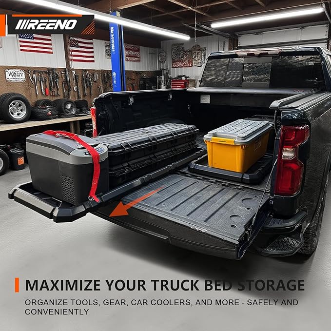 Slide-Out Truck Bed Organizer Tray, Heavy Duty Cargo Storage System with Easy Tailgate Access, Fits 5'7" & Longer Beds, Durable HDPE Material, No Drilling