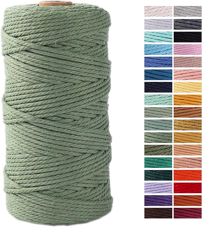 Avocado Green Macrame Cord 3mm x 109Yards,Colored Cotton Rope Craft Cord Colorful Cotton Cord Twine for Wall Hanging Plant Hangers Crafts Knitting Decorative Projects