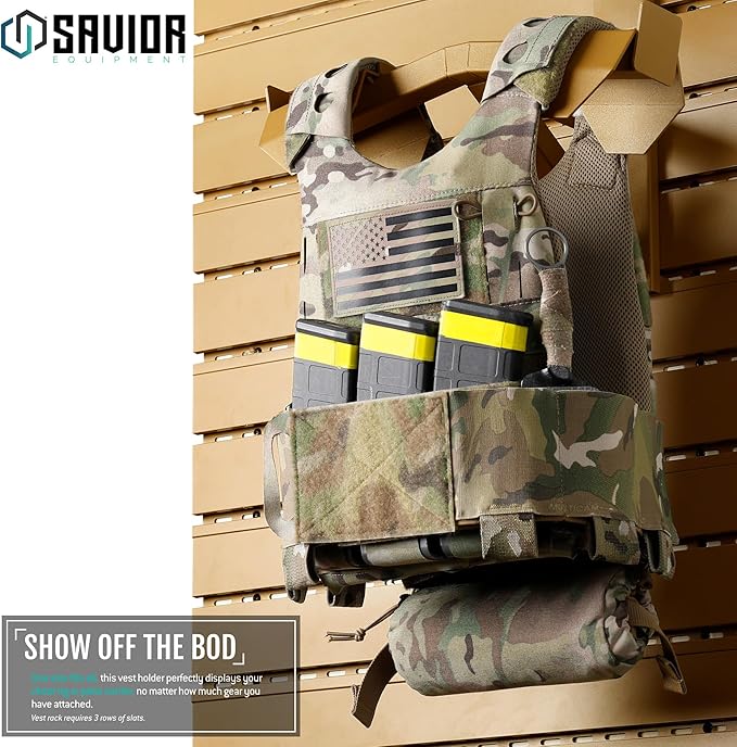 Savior Equipment Wall Rack System H.A.B Attachment Tactical Gear Wall Mount Organizer, Military Helmet Vest Belt Display Rack Plate Carrier Hanger, Heavy-Duty Steel Construction Hold Up to 80 lbs