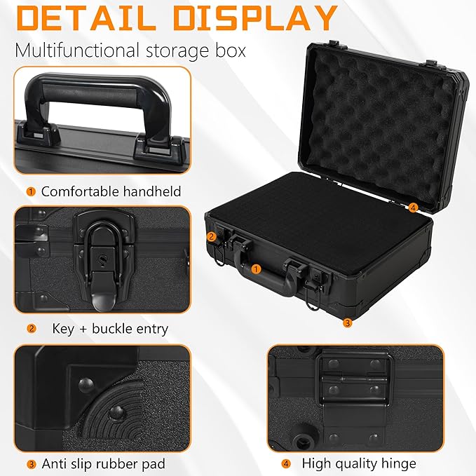 13 Inch Aluminum Carrying Case 13 X 10 X 5.5 Inch Ideal for Microphone & Camera Gear Transportation, DJ Mixer Case with Customizable Pre-Diced Foam, Black