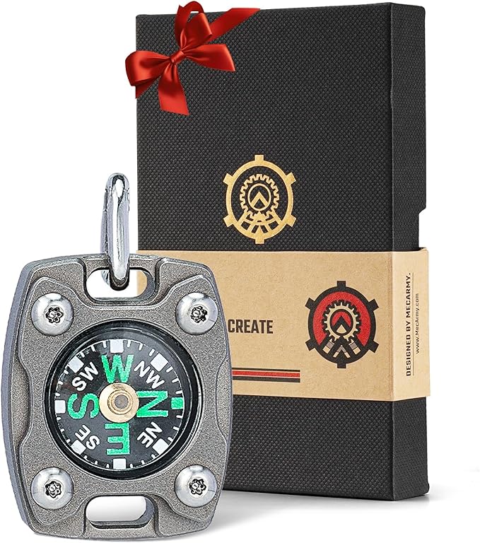 MecArmy Mini Titanium/Brass Compass, Waterproof IPX5 Pocket Compass for Hiking & Survival, Keychain & Necklace Gifts for Men & Women, Ideal Graduation & Outdoor Adventure Present