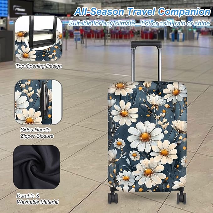 Luggage Cover Protector for 26-28 Inch Suitcases, TSA Approved Elastic Travel Suitcase Covers, Anti-Scratch Washable Luggage Sleeve for Carry On & Checked Bags, Little Flower