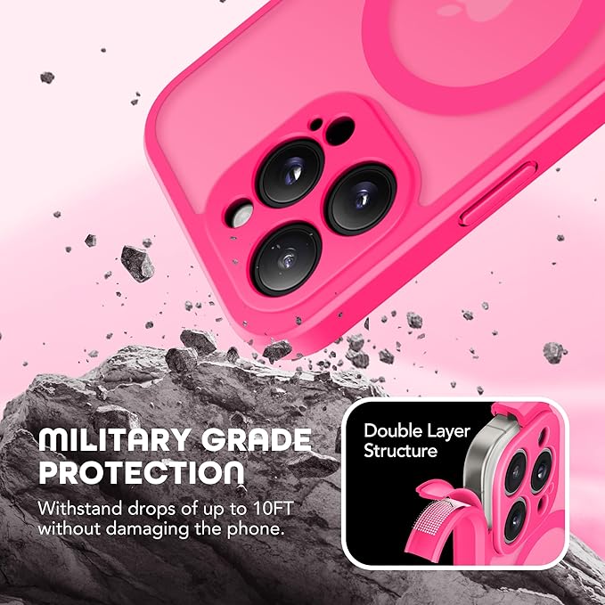 TIESZEN for iPhone 15 Pro Max Case, Compatible with MagSafe, Built-in Privacy Screen Protector and Camera Protection, Anti Spy Full Body Dustproof Shockproof Hard Phone Case 6.7", Hot Pink