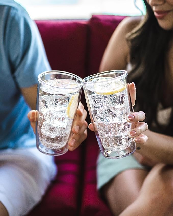 Tervis Clear & Colorful Tabletop Made in USA Double Walled Insulated Tumbler Travel Cup Keeps Drinks Cold & Hot, 16oz, Clear