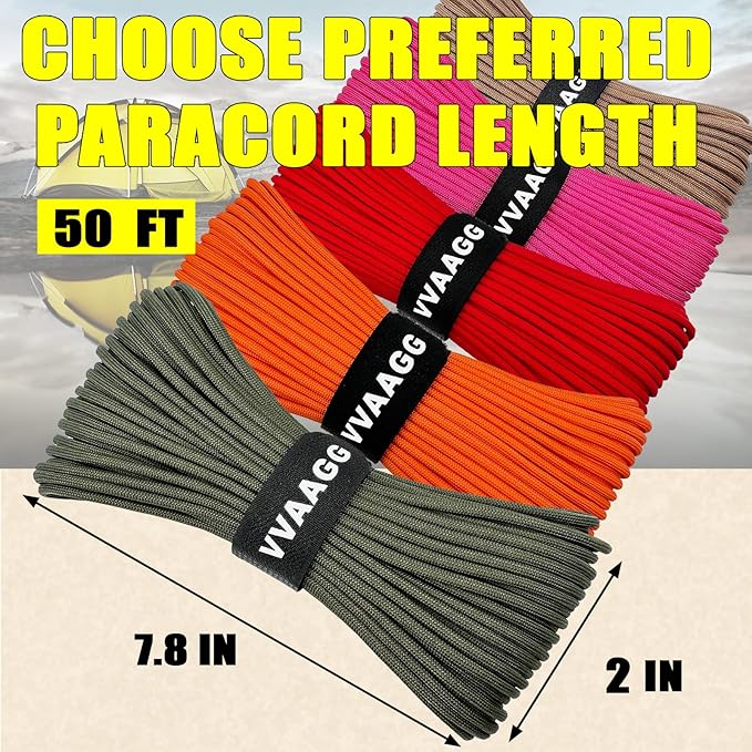 VVAAGG 1000 Paracord Rope, 50ft 12 Strand Parachute Cord for Crafting, DIY Projects, Bracelets, Camping, Tent, Clothsline, Outdoor Hiking, Fishing (Army Green, 50FT)