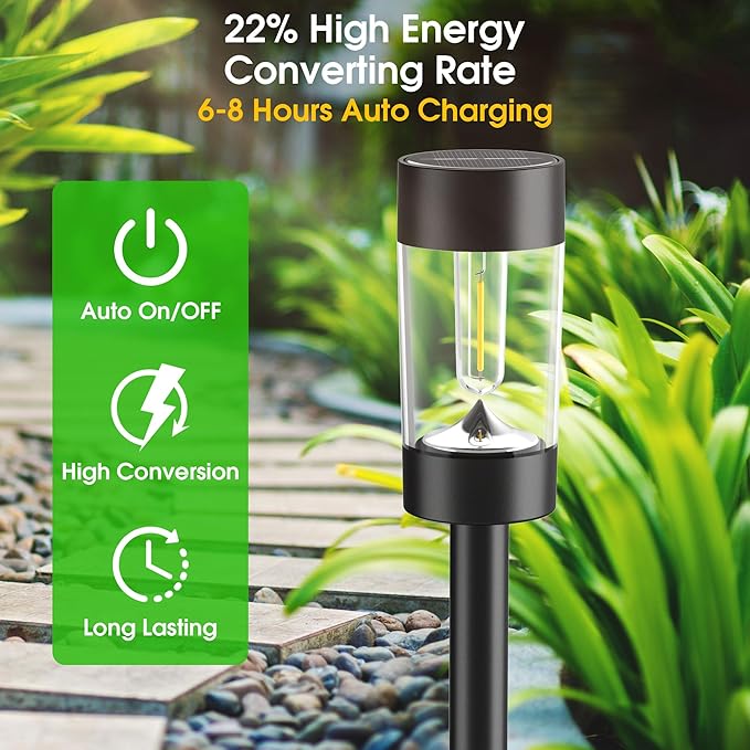 Eyrosa Solar Lights Outdoor, 12 Pack Waterproof Solar Landscape Lighting for Pathway Garden Yard Path Walkway Driveway Lawn Patio Outside Decor, Cool White