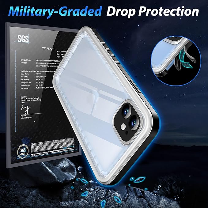 SPORTLINK Waterproof Case for iPhone 11, Full Body Heavy Duty Protection Full Sealed Cover Shockproof Dustproof Built-in Clear Screen Protector Rugged Case for iPhone 11 6.1 Inch Frosted Clear/Black